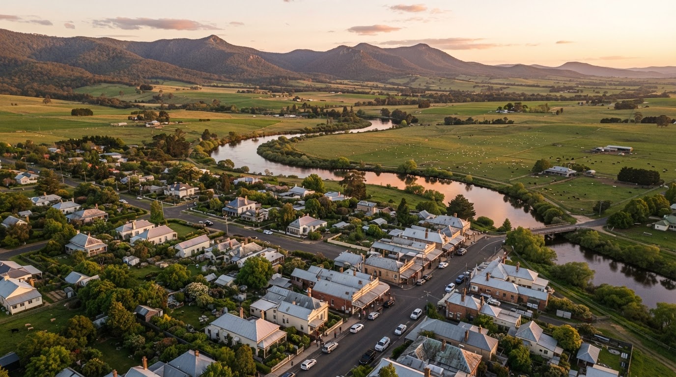 Aerial view of Maffra on the Macalister River